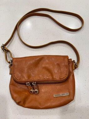 Kenneth Cole Reaction Brown Mini Crossbody Foldover Bag Faux leather Womens